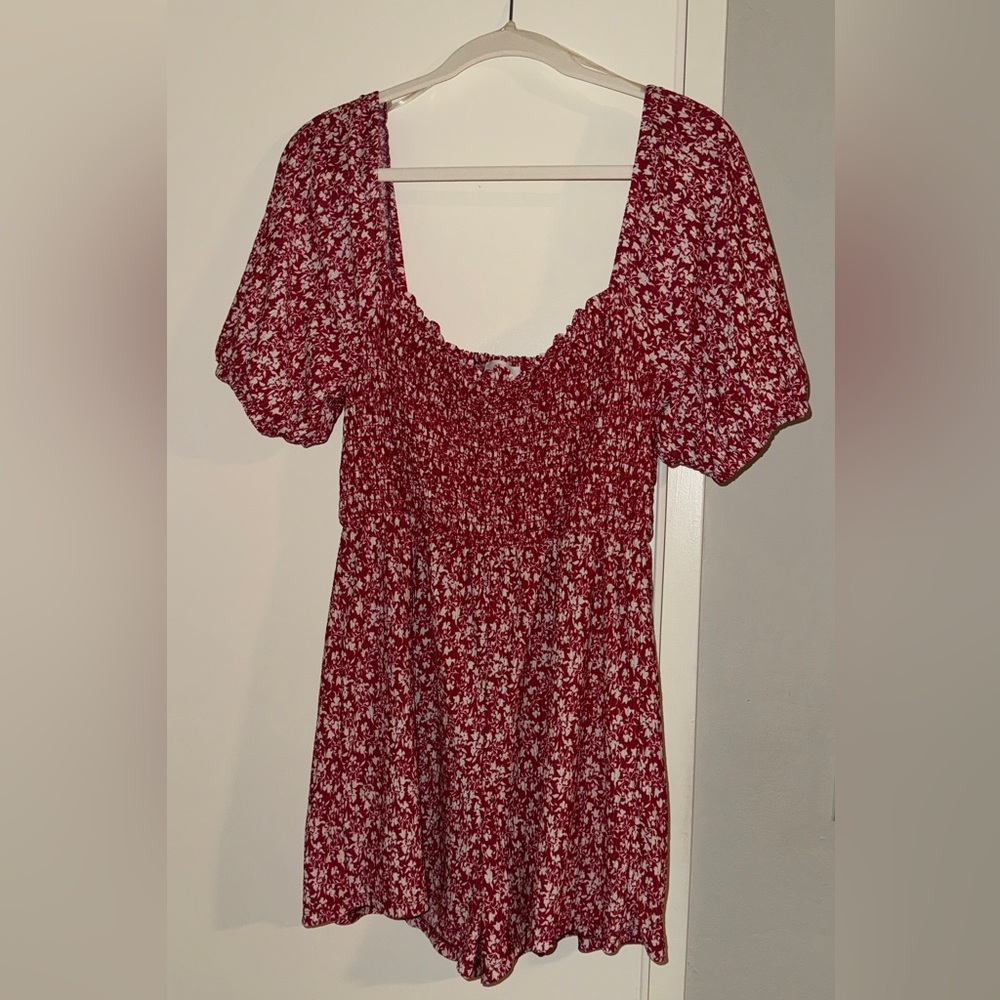 Lush Red and White Smocked Top